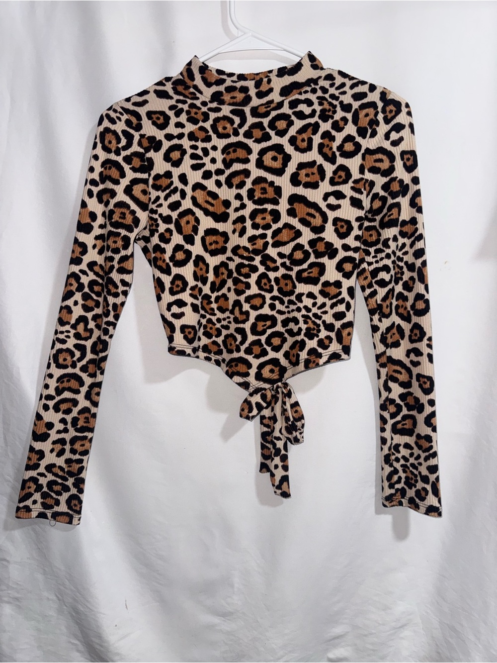 Papaya Leopard Print Tie-Front Long Sleeve Top - Beige/Brown/Black